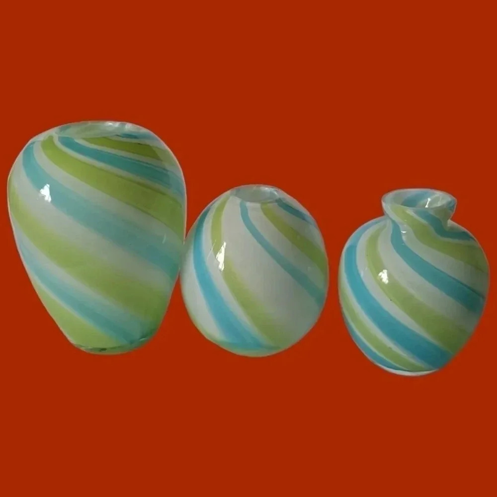 Tozai home glass vase green/turquoise waves set of 3